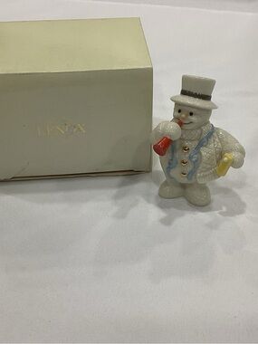 Lenox White Snowman Figurine with Blue Trim and Gold Buttons